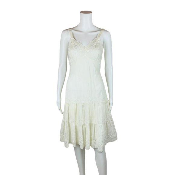 Vintage 1960s White Rose Embroidered Tiered Slip Dress Komar Lingerie
